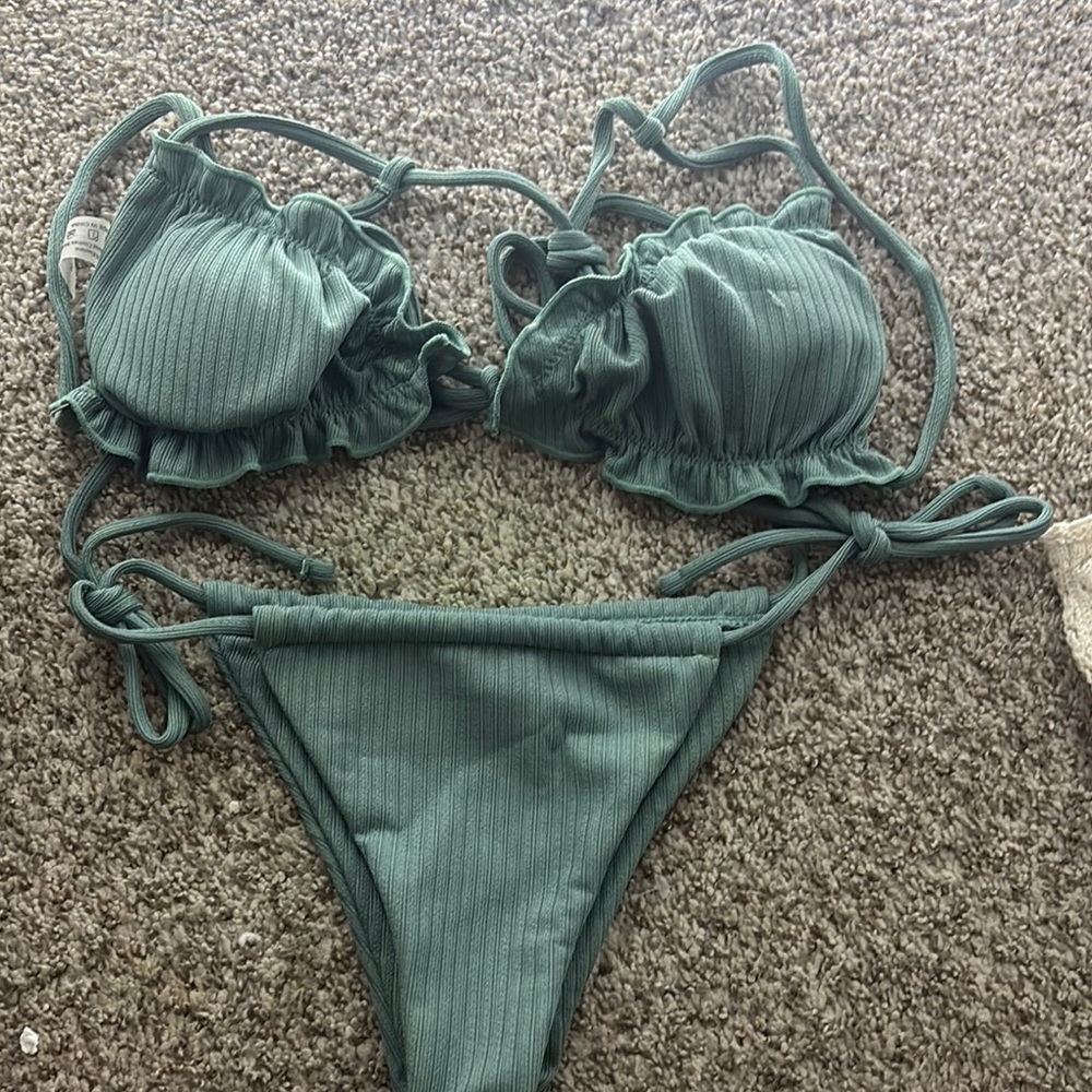 SHEIN Teal Ribbed Bikini Set